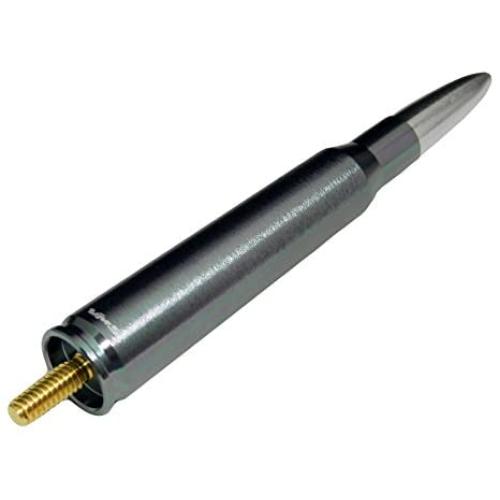 VMS RACING 50 Cal Caliber GUNMETAL SILVER TIP BULLET ANTENNA in Heavy Gauge Billet Aluminum Short Compatible with Ford F150 F-150 97-20
