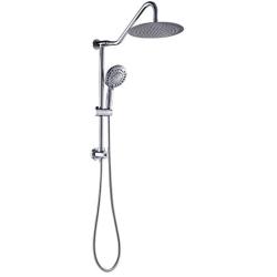 Rain Shower Head with Handheld - Sarlai Dual Shower Combo,Stainless Steel 10 Inch Shower Head,5-setting Handheld Sprayer with Plastic Drill-Free Adjustable Slide Bar and Hose, Chrome Finish