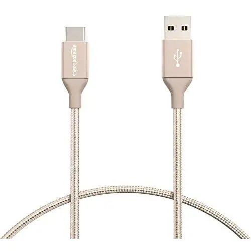 Amazon Basics Double Braided Nylon USB-C to USB-A 2.0 Fast Charging Cable, 3A - 1-Foot, Gold Amazon Basics Double Braided Nylon USB-C to USB-A 2.0 Fast Charging Cable, 3A - 1-Foot, Gold