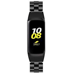 E ECSEM Compatible with Samsung Galaxy Fit SM-R370 Bands, Galaxy Fit Watch Band Solid Stainless Steel Metal Replacement Bracelet Strap fit Galaxy Fit SM-R370 Smart Watch, Adjustable (Black)