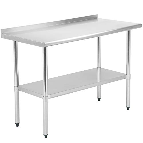 Commercial Prep Kitchen Work Table Stainless Steel Metal Table with Adjustable Foot Backsplash NSF Scratch Resistent and Antirust (24Wx48L)
