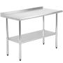 Commercial Prep Kitchen Work Table Stainless Steel Metal Table with Adjustable Foot Backsplash NSF Scratch Resistent and Antirust (24Wx48L)