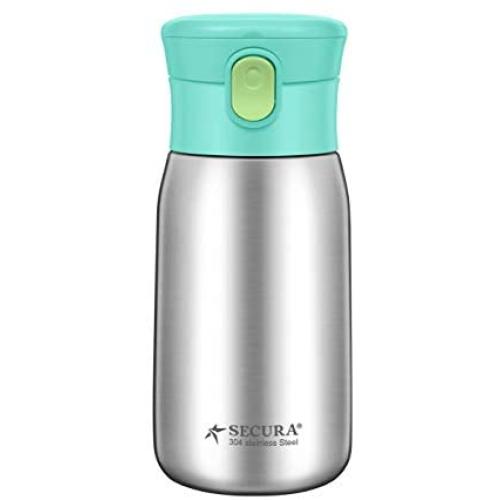 Secura Vacuum Insulated Stainless Steel Straw Water Bottle with Handle, 350ml 12oz, Green