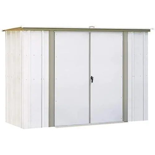 Arrow 8 x 3 Eggshell with Taupe Trim Pent Roof Galvanized Steel Garden Shed