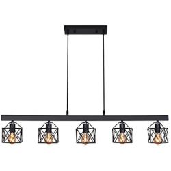 Unitary Brand Antique Black Metal Long Kitchen Island Lighting with 5 E26 Bulb Sockets 200W Painted Finish