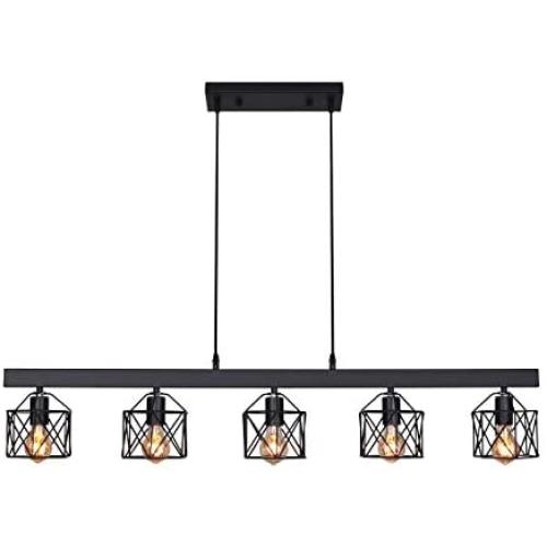 Unitary Brand Antique Black Metal Long Kitchen Island Lighting with 5 E26 Bulb Sockets 200W Painted Finish
