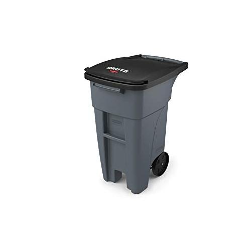 Rubbermaid Commercial Products BRUTE Rollout Heavy-Duty Wheeled Trash/Garbage Can - 32 Gallon - Gray