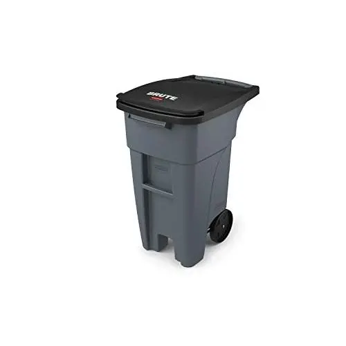 Rubbermaid Commercial Products BRUTE Rollout Heavy-Duty Wheeled Trash/Garbage Can - 32 Gallon - Gray