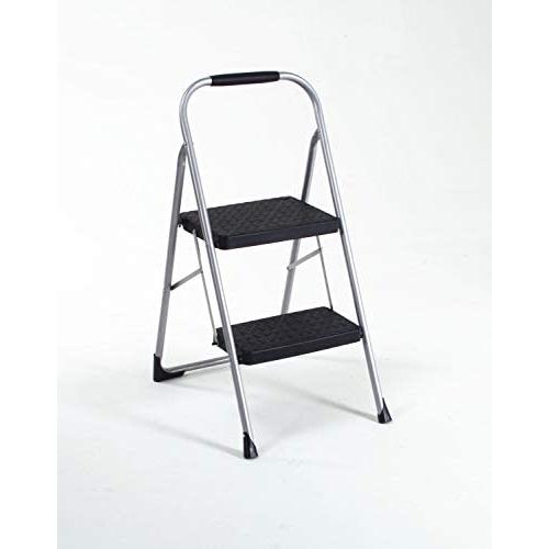 Cosco 11308PBL1E Two Step Big Step Folding Step Stool with Rubber Hand Grip, Gray
