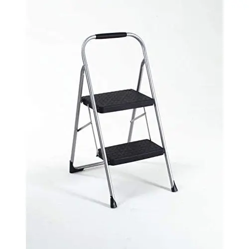 Cosco 11308PBL1E Two Step Big Step Folding Step Stool with Rubber Hand Grip, Gray
