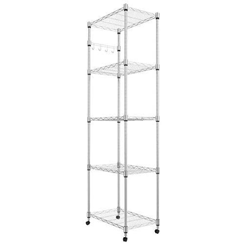 Homdox 5 Tier Steel Wire Shelving Unit on Wheels,Chrome Shelves for Garage Kitchen Living Room,Heavy Duty Shelving Rack, 23.2 x 13.8 x 72 inch (L x W x H)