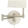 Oray Modern Swing Arm Wall Lamps Set of 2 Brushed Nickel Plug-in Light Fixture Off White Drum Shade for Bedroom Bedside Living Room Reading - 360 Lighting