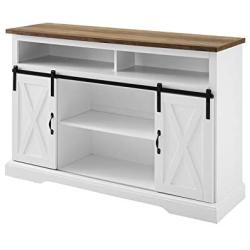 Pemberly Row Farmhouse Sliding Door Wood 52'' Highboy TV Stand Console Buffet Credenza Storage Cabinet in White