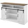 Pemberly Row Farmhouse Sliding Door Wood 52'' Highboy TV Stand Console Buffet Credenza Storage Cabinet in White