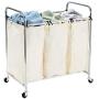 Seville Classics Mobile 3-Bag Heavy-Duty Laundry Hamper Sorter Cart