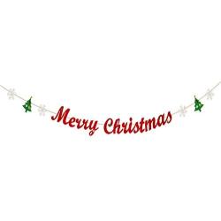 Merry Christmas Banner with Glitter Christmas Tree Snowflake Garland Party Decorations for Xmas Holiday Home Indoor Fireplace Decors