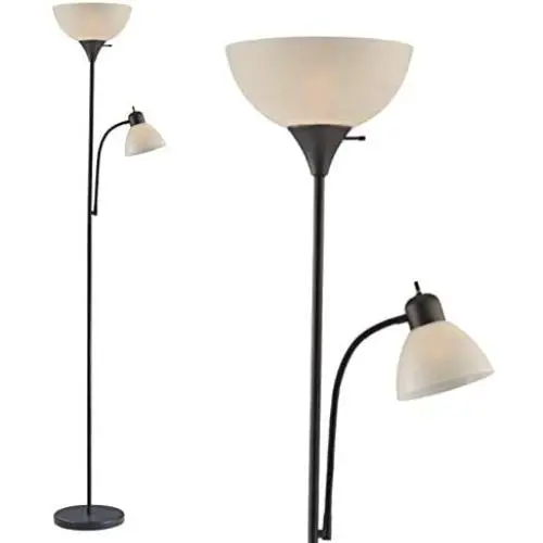 Adjustable Black Floor Lamp with Reading Light by Light Accents - Susan Modern Standing Lamp for Living Room/Office Lamp 72'' Tall - 150-watt with Side Reading Light Corner Lamp (Black) Adjustable Black Floor Lamp with Reading Light by Light Accents - Susan Modern Standing Lamp for Living Room/Office Lamp 72'' Tall - 150-watt with Side Reading Light Corner Lamp (Black)
