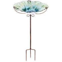 VCUTEKA Outdoor Bird Bath Glass Birdbath Garden Bird Feeder with Metal Stake (Green)