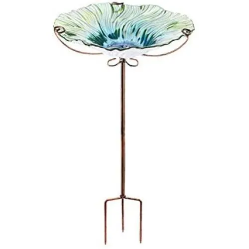 VCUTEKA Outdoor Bird Bath Glass Birdbath Garden Bird Feeder with Metal Stake (Green) VCUTEKA Outdoor Bird Bath Glass Birdbath Garden Bird Feeder with Metal Stake (Green)