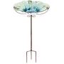 VCUTEKA Outdoor Bird Bath Glass Birdbath Garden Bird Feeder with Metal Stake (Green)