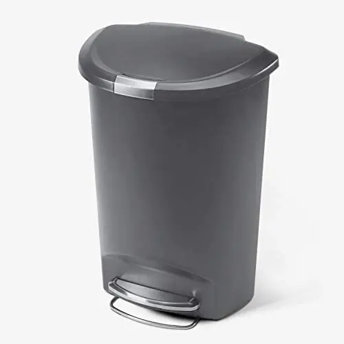 simplehuman 50 Liter / 13 Gallon Semi-Round Kitchen Step Trash Can, Grey Plastic With Secure Slide Lock simplehuman 50 Liter / 13 Gallon Semi-Round Kitchen Step Trash Can, Grey Plastic With Secure Slide Lock