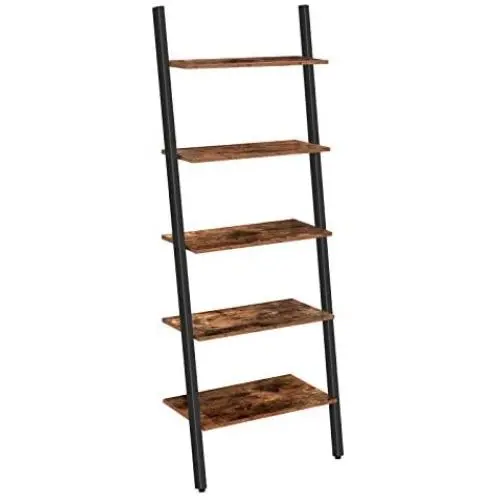 HOOBRO Ladder Shelf, 5-Tier Sloping Bookshelf, Industrial Plant Flower Stand Shelves, Leaning-Against-Wall Storage Rack for Living Room, Kitchen, Office, Metal Frame, Rustic Brown BF70CJ01 HOOBRO Ladder Shelf, 5-Tier Sloping Bookshelf, Industrial Plant Flower Stand Shelves, Leaning-Against-Wall Storage Rack for Living Room, Kitchen, Office, Metal Frame, Rustic Brown BF70CJ01