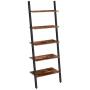 HOOBRO Ladder Shelf, 5-Tier Sloping Bookshelf, Industrial Plant Flower Stand Shelves, Leaning-Against-Wall Storage Rack for Living Room, Kitchen, Office, Metal Frame, Rustic Brown BF70CJ01