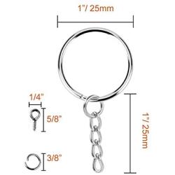 Onwon 100 Pieces Metal Split Key Ring 1 Inch / 25mm with Chain and Open Jump Ring and Screw Eye Pins Nickel Plated Keychain Parts and Connector Round Pendant Accessories for DIY