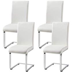 Yaheetech 4pcs Dining Chairs Armless Dining/Living Room Kitchen Chairs PU Leather Upholstered Seat and Metal Legs Side Chairs with High Back Modern, White