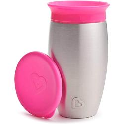Munchkin Miracle Stainless Steel 360 Sippy Cup, Pink, 10 Ounce