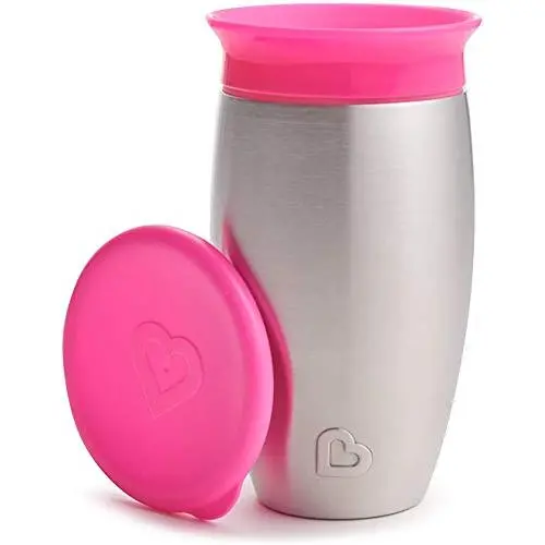 Munchkin Miracle Stainless Steel 360 Sippy Cup, Pink, 10 Ounce