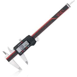 VINCA DCLA-0605 Electronic Digital Vernier Micrometer Caliper Measuring Tool Stainless Steel Large LCD Screen 0-6 Inch/150mm, Inch/Metric/Fractions, Red/Black