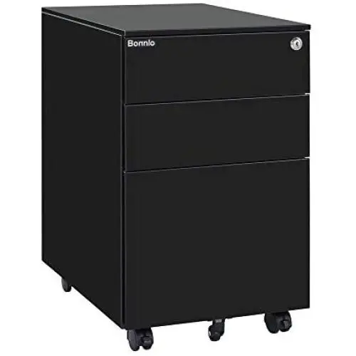 Bonnlo Mobile File Cabinet with Lock, 3 Smooth Gliding Drawers and Wheels for Home Office, Fully Assembled Except Casters, Black Bonnlo Mobile File Cabinet with Lock, 3 Smooth Gliding Drawers and Wheels for Home Office, Fully Assembled Except Casters, Black