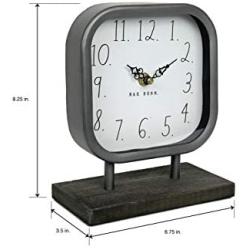 Rae Dunn Desk Clock - Battery Operated Modern Metal Rustic Design with Wooden Base for Bedroom, Office, Kitchen - Small Classic Analog Display - Chic Home Décor for Desktop Table, Countertop