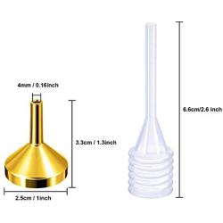 TecUnite 10 Pack Small Metal Funnels with 2 Pack Mini Pipette for Filling Small Mini Bottles or Containers, Atomizers, Perfume, Liquid (Silver and Gold)