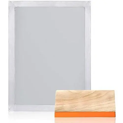 Caydo 1 Piece 10 x 14 Inch Large Aluminum Screen Printing Frame with 110 White Mesh and 1 Piece 9.4 Inch Screen Printing Squeegee for Screen Printing