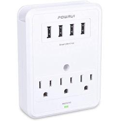 POWRUI Multi Wall Outlet Adapter Surge Protector 1680 Joules with 4-USB Ports Wall Charger, Wall Mount Charging Center 3 Outlet Wall Mount Adapter for Home, School, Office, ETL Certified