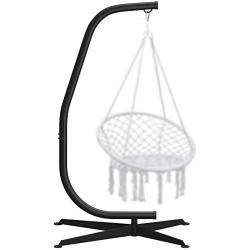 Hammock Chair C-Stand Hanging Swing Stand, Durable Metal C Shape Frame Hammock Chair Stand w/Heavy Duty Solid Steel Construction & Crisscross X-Shape Base, Hanging Hammock Chairs for Indoor Outdoor