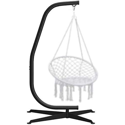Hammock Chair C-Stand Hanging Swing Stand, Durable Metal C Shape Frame Hammock Chair Stand w/Heavy Duty Solid Steel Construction & Crisscross X-Shape Base, Hanging Hammock Chairs for Indoor Outdoor