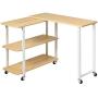 Tangkula 360° Free Rotating Sofa Side Table, Mobile End Table with 2-Tier Storage Shelves, Movable Laptop Table with Sturdy Metal Frame, Couch Side Table Snack Table for Home Office (Natural)