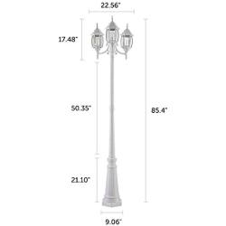 NOMA Outdoor Street Light | Waterproof Outdoor Lamp Post Light with Triple-Head Design for Backyard, Patio, Garden, Walkway or Décor | White Light Pole with Clear Glass Panels, 3-Headed