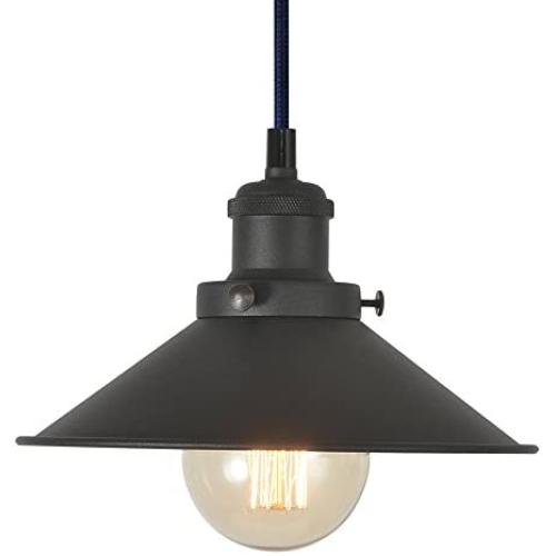 Industrial Pendant Light Fixture, XIDING Vintage Edison Hanging Light, Retro Premium Matte Black Finish Metal Shade, E26 Base, Adjustable Wire, 1-Light …