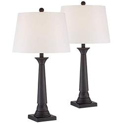 Dolbey Modern Table Lamps Set of 2 Deep Bronze Tapered Column Off White Drum Shade for Living Room Family Bedroom Bedside - 360 Lighting