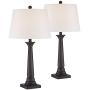 Dolbey Modern Table Lamps Set of 2 Deep Bronze Tapered Column Off White Drum Shade for Living Room Family Bedroom Bedside - 360 Lighting