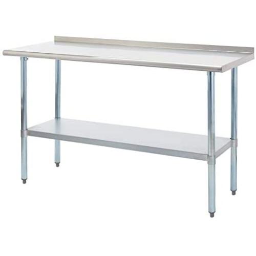 Rockpoint Carmona Tall NSF Stainless-Steel Commercial Kitchen Work Table with Backsplash and Adjustable Shelf, 60 x 24 Inch