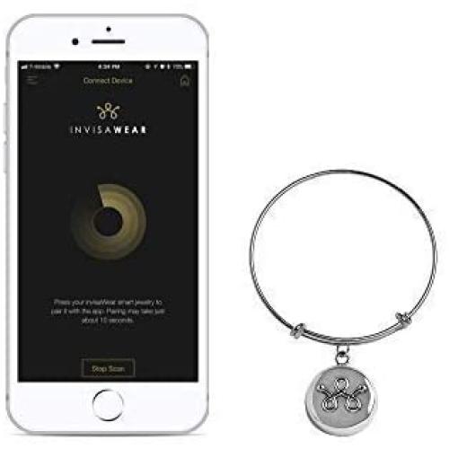 invisawear Smart Jewelry - Personal Safety Device - Silver Expandable Bracelet