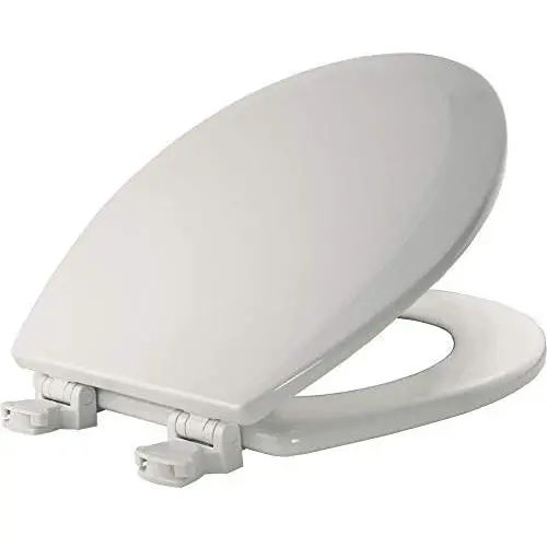 BEMIS 500EC 000 Toilet Seat with Easy Clean & Change Hinges, ROUND, Durable Enameled Wood, White