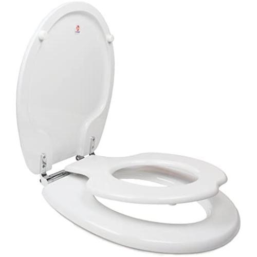 TOPSEAT TinyHiney Potty Round Toilet Seat, Adult/Child, w/Slow Close Chromed Metal Hinges, Wood, White