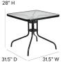 Flash Furniture 31.5 Square Glass Metal Table with 4 Black Metal Aluminum Slat Stack Chairs