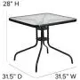 Flash Furniture 31.5 Square Glass Metal Table with 4 Black Metal Aluminum Slat Stack Chairs